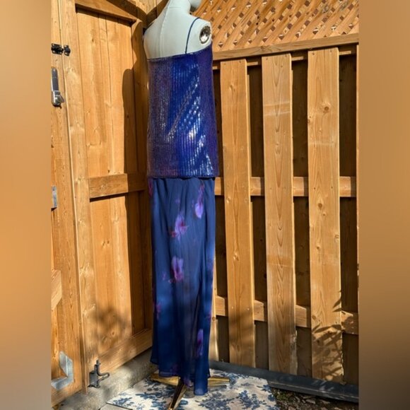 🆕 RAT & BOA 🧿 NWOT Violetta Blue Sequin & Floral Printed Maxi Dress, Sz XXS - Picture 8 of 15